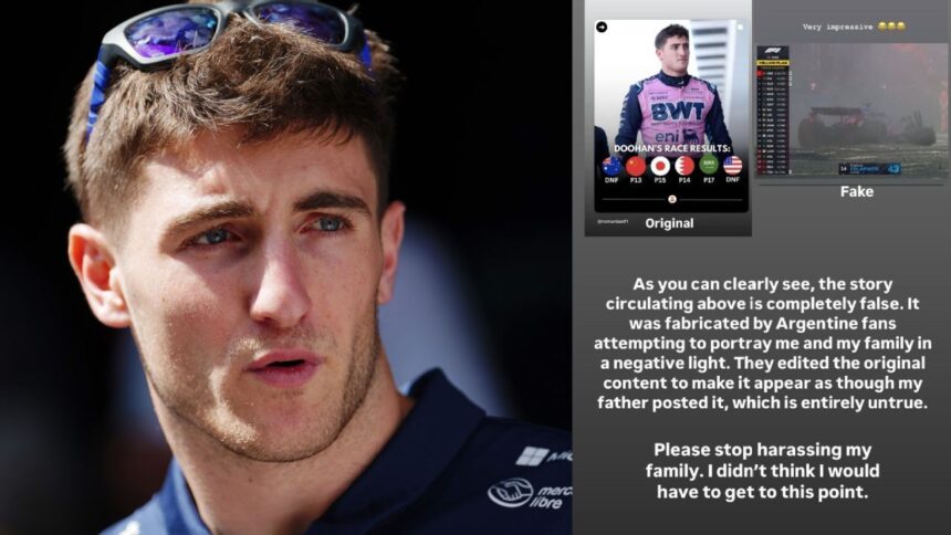 Doohan pide cese de acoso familiar tras falso post sobre Colapinto