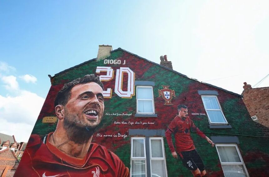 Liverpool rinde tributo a Diogo Jota con emotivo mural tras su trágica muerte