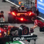 Norris choca con Leclerc en pits; Russell y Lawson, incidentes en Singapur