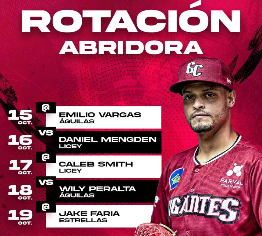 Gigantes del Cibao Revelan Rotación de Abridores para Inicio LIDOM 2025-26