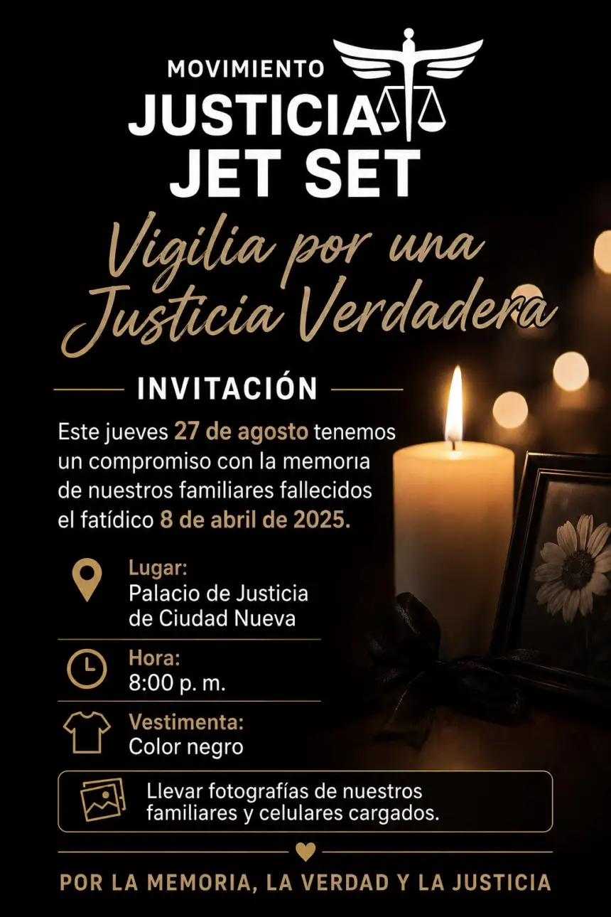 Justicia Jet Set convoca vigilia en Palacio de Justicia por víctimas 8 abril