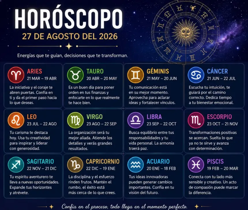 Horóscopo de hoy 27 de agosto 2026: Predicciones para tu signo zodiacal