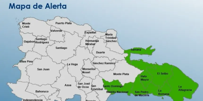 COE emite alerta verde en 8 provincias por onda tropical en RD