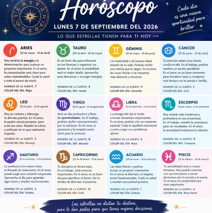 Horóscopo 7 de septiembre 2026: predicciones y números de la suerte