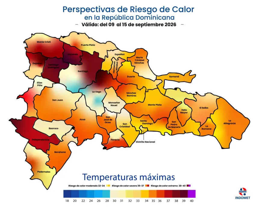 Indomet alerta por calor extremo en RD con temperaturas de hasta 40 grados