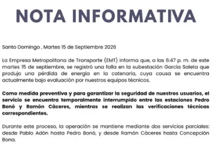 Falla eléctrica suspende servicio parcial en tramo del Metro de Santo Domingo