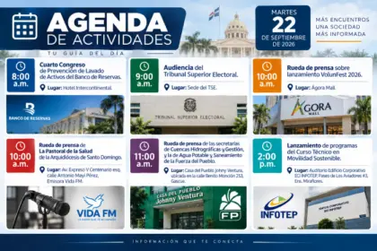 Agenda de eventos en Santo Domingo para este martes 22 de septiembre