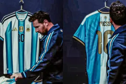Messi presenta la camiseta oficial para su despedida de Argentina