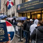 Dominicanos en NY desafían la lluvia por su nuevo pasaporte electrónico