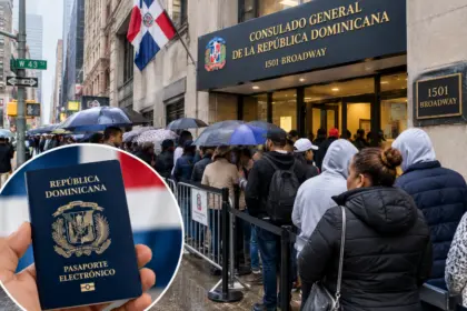 Dominicanos en NY desafían la lluvia por su nuevo pasaporte electrónico