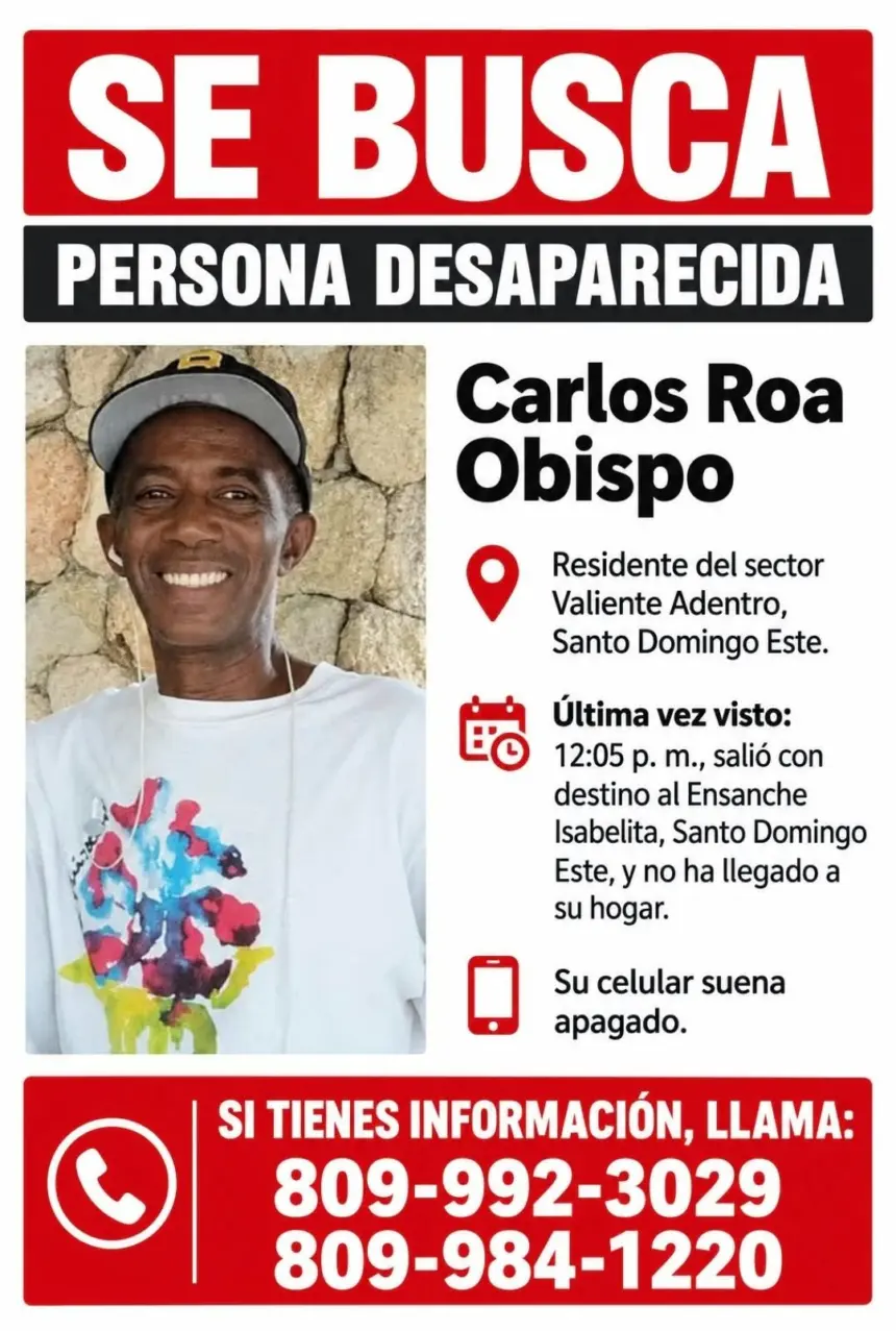 Buscan a Carlos Roa Obispo, desaparecido en Santo Domingo Este