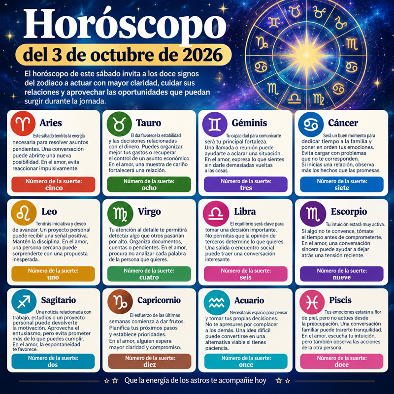 Horóscopo 3 de octubre 2026: predicciones para todos los signos zodiacales
