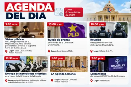 Agenda de eventos destacados en República Dominicana para este lunes 5 de octubre