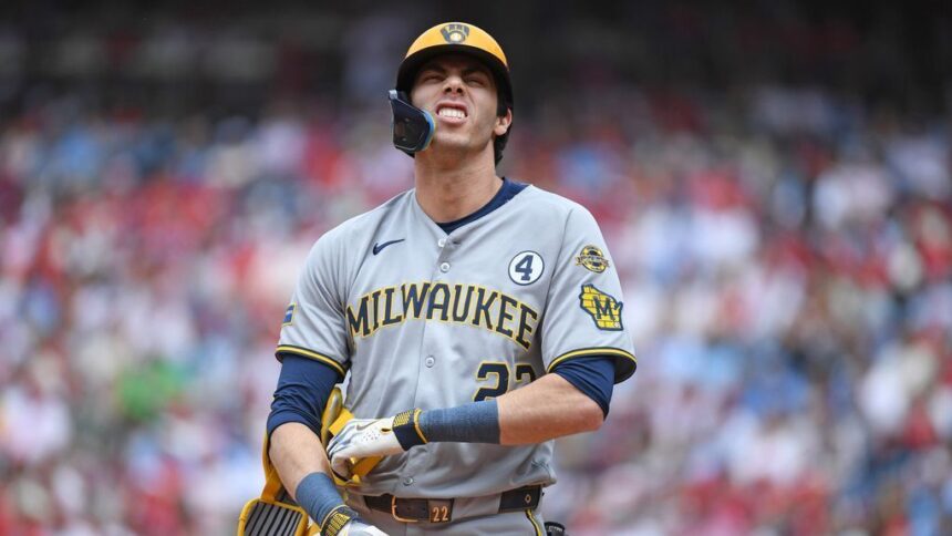 Brewers' Yelich exits game with hand contusion after being hit