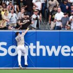 Padres' Gavin Sheets: Removed after crashing into the wall
