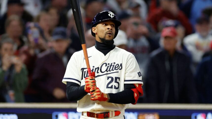 Twins: Byron Buxton, out of the lineup after being hit by a pitch; Bader replaces him