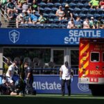 Frei, Sounders goalkeeper, leaves in an ambulance after collision; draw against Crew