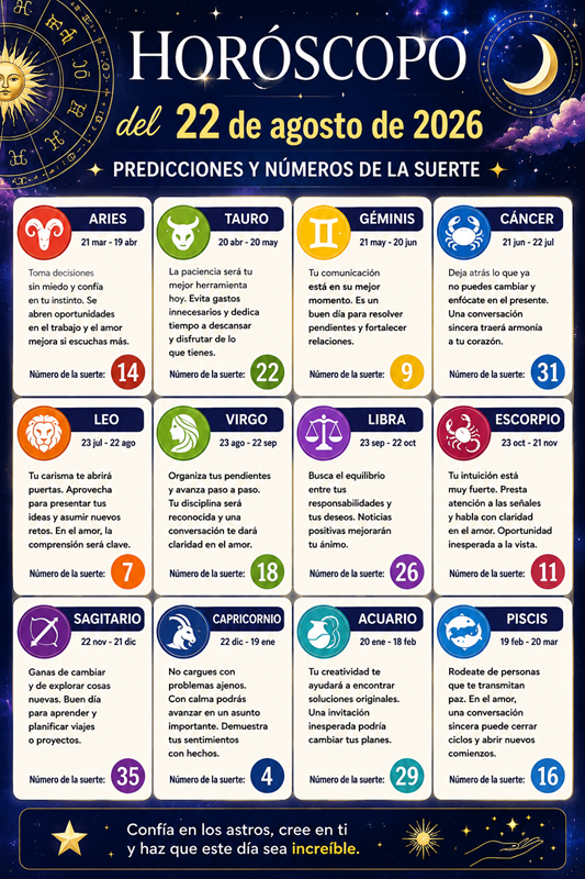 Horoscope August 22, 2026: predictions and lucky numbers today