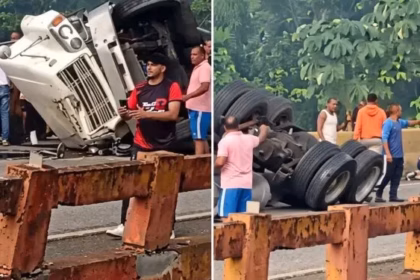 Two injured after truck overturns on the Maimón River bridge