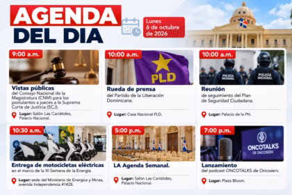 Schedule of featured events in the Dominican Republic for this Monday, October 5th