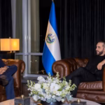 Saymon Díaz and Nayib Bukele project the new National Stadium of El Salvador